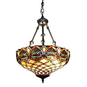 Stained Glass Mission Style Pendant Light Hanging Ceiling Lamp in Bronze Finish 
