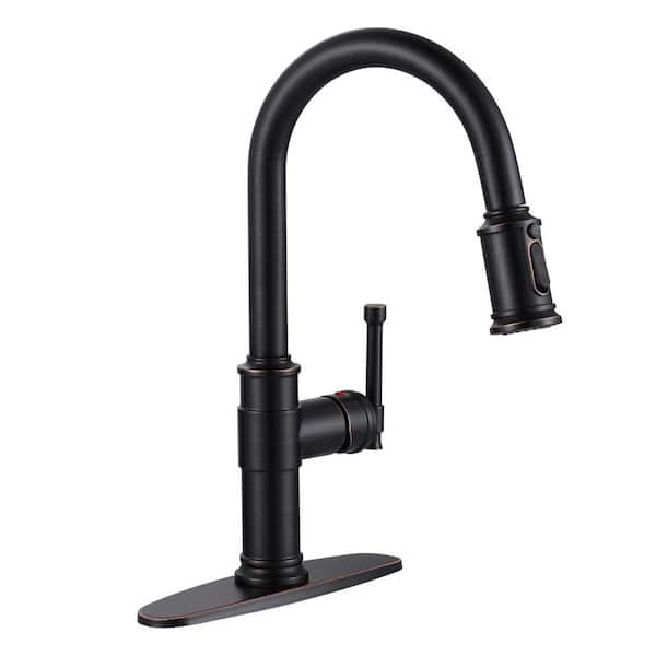Oil Rubbed Bronze 16.2 in. Single Handle Pull Down Sprayer Kitchen Faucet with 360° Spout Swivel in Stainless Steel