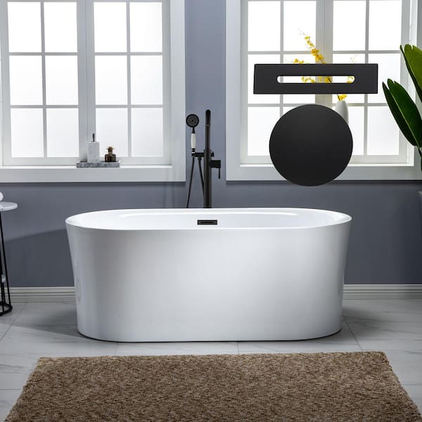WOODBRIDGE 67 in. Acrylic Flatbottom Double Ended Air Bath Bathtub with Matte Black Overflow and Drain Included in White