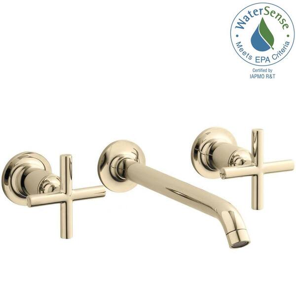 KOHLER Purist Wall-Mount 2-Handle Water-Saving Bathroom Faucet Trim Kit in Vibrant French Gold (Valve Not Included)