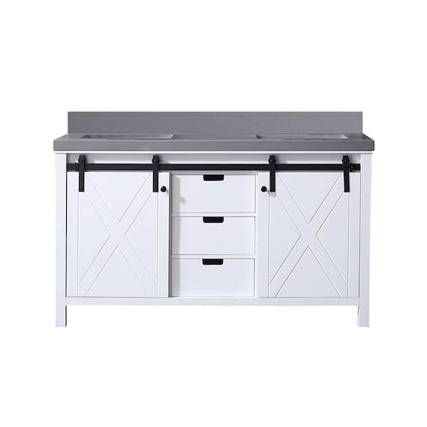 Marsyas 60 in W x 22 in D White Double Bath Vanity and Grey Quartz Countertop