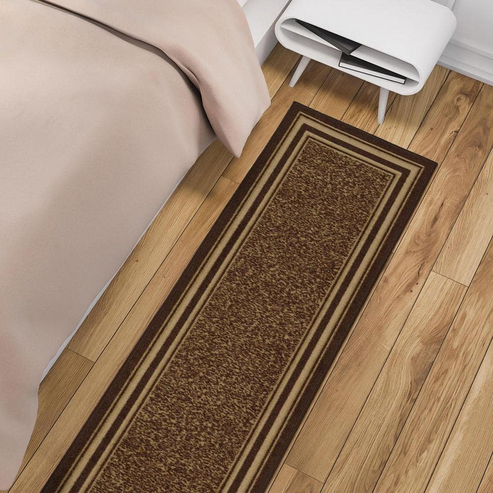Brown and Beige Synthetic Non-Slip Runner Rug
