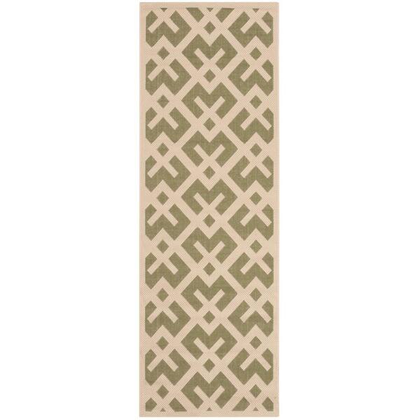 Courtyard Green/Bone 2 ft. x 12 ft. Geometric Indoor/Outdoor Patio  Runner Rug