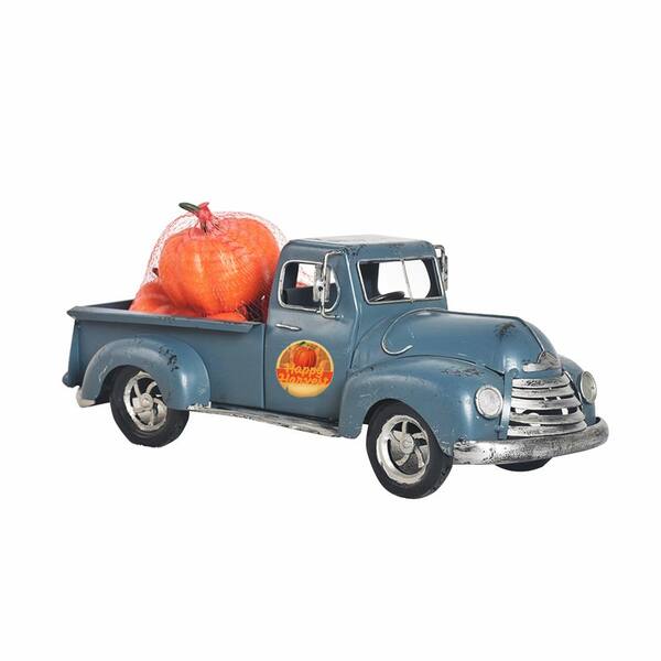 Zaer Ltd. International 5.75 in. Tall Country Style Blue Pickup Truck With Removable Pumpkins