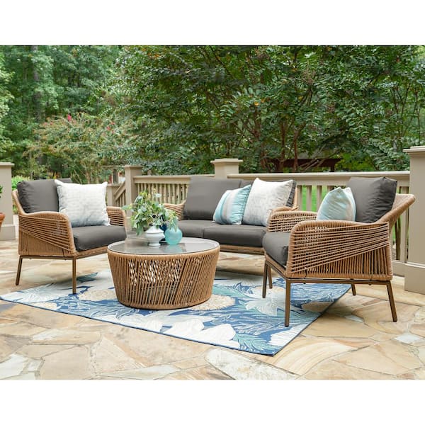 Leisure Made Terrell 4-Piece Wicker Seating Set with Gray Cushions