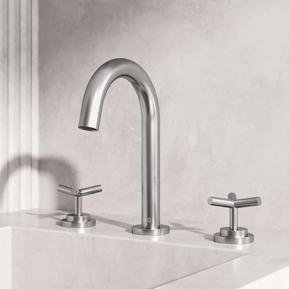 Brushed Nickel High-Arc Widespread Bathroom Faucet with Cross Handles