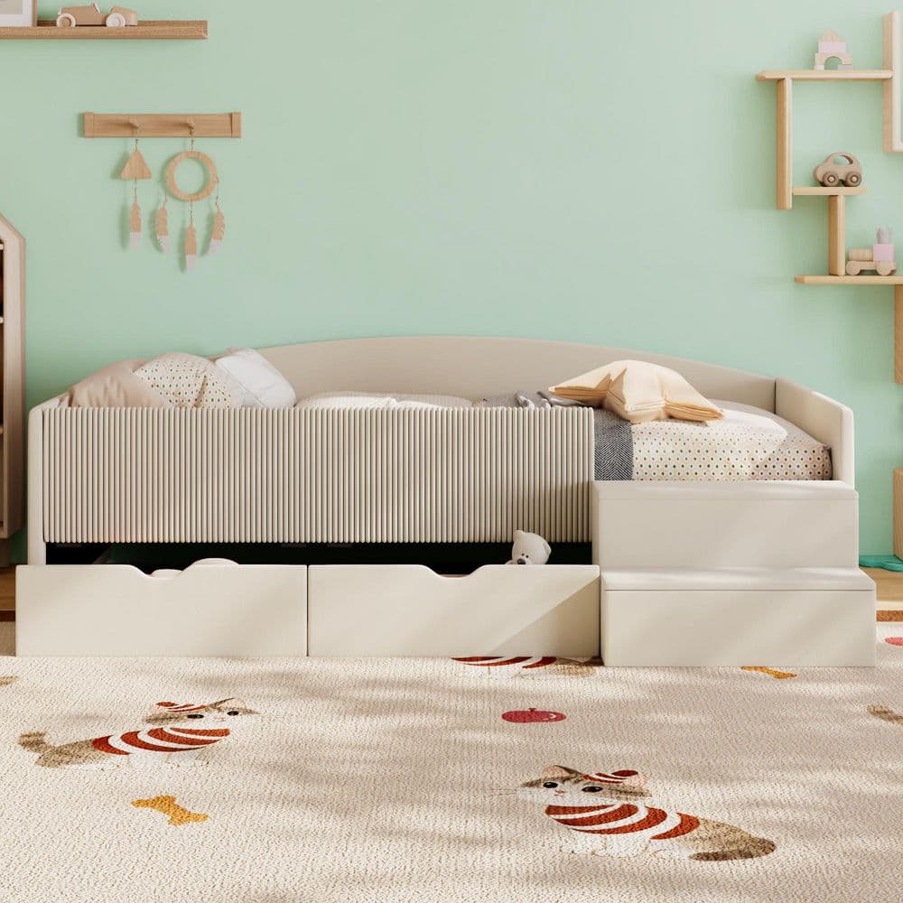 Beige Twin Size Daybed with 2 Storage Drawers