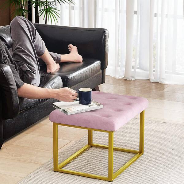 Velvet Shoe Changing Stool, Upholstered Square Cushion Foot Stool with  Golden Metal Base, Modern Vanity Chair Tufted Footrest Ottoman, Footrest  Sofa Stool for Clothes Shop Living Room, Dark Green 