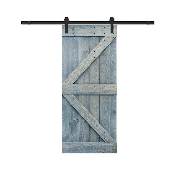 CALHOME 24 in. x 84 in. Denim Blue Stained DIY Wood Interior Sliding Barn Door with Hardware Kit