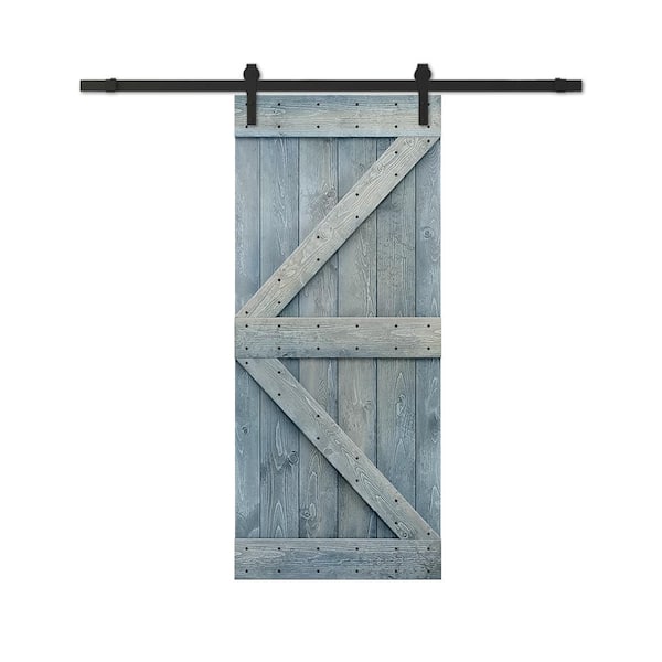 CALHOME 32 in. x 84 in. Denim Blue Stained DIY Wood Interior Sliding Barn Door with Hardware Kit