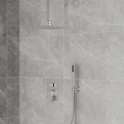 Single Handle 2-Spray Wall Mount 10 in. Shower Faucet 2.5 GPM with Adjustable Heads in. Brushed Nickel (Valve Included)