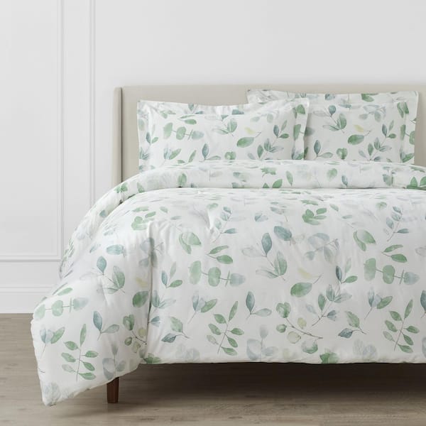 Home Decorators Collection Viola 3-Piece Green and White Watercolor Botanical Cotton King Comforter Set