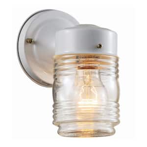 Quinn 1-Light White Outdoor Wall Light Fixture with Clear Glass