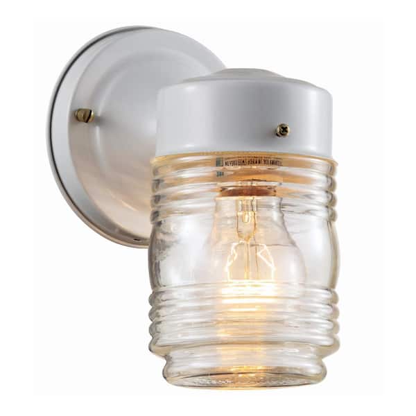 Bel Air Lighting Quinn 1-Light White Outdoor Wall Light Fixture with Clear Glass