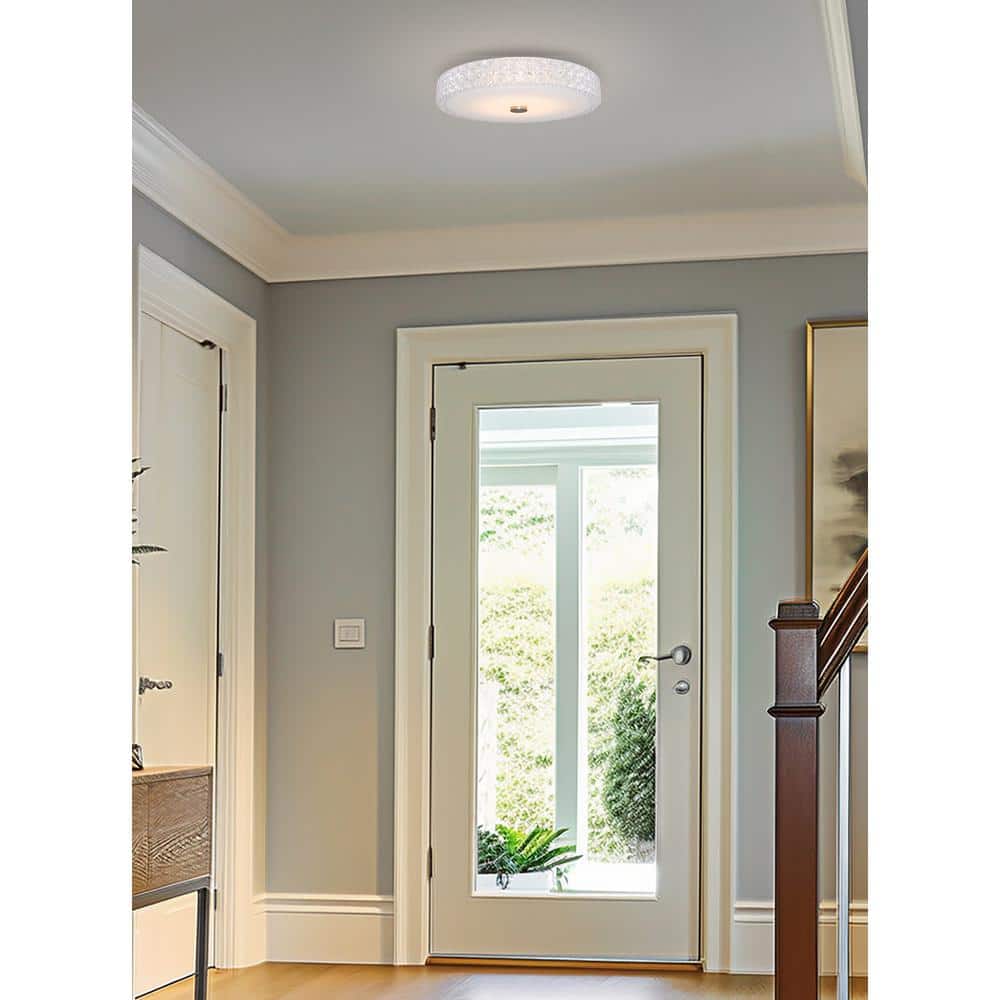 Maxine 15" White Crystal Drum LED Flush Mount Ceiling Light