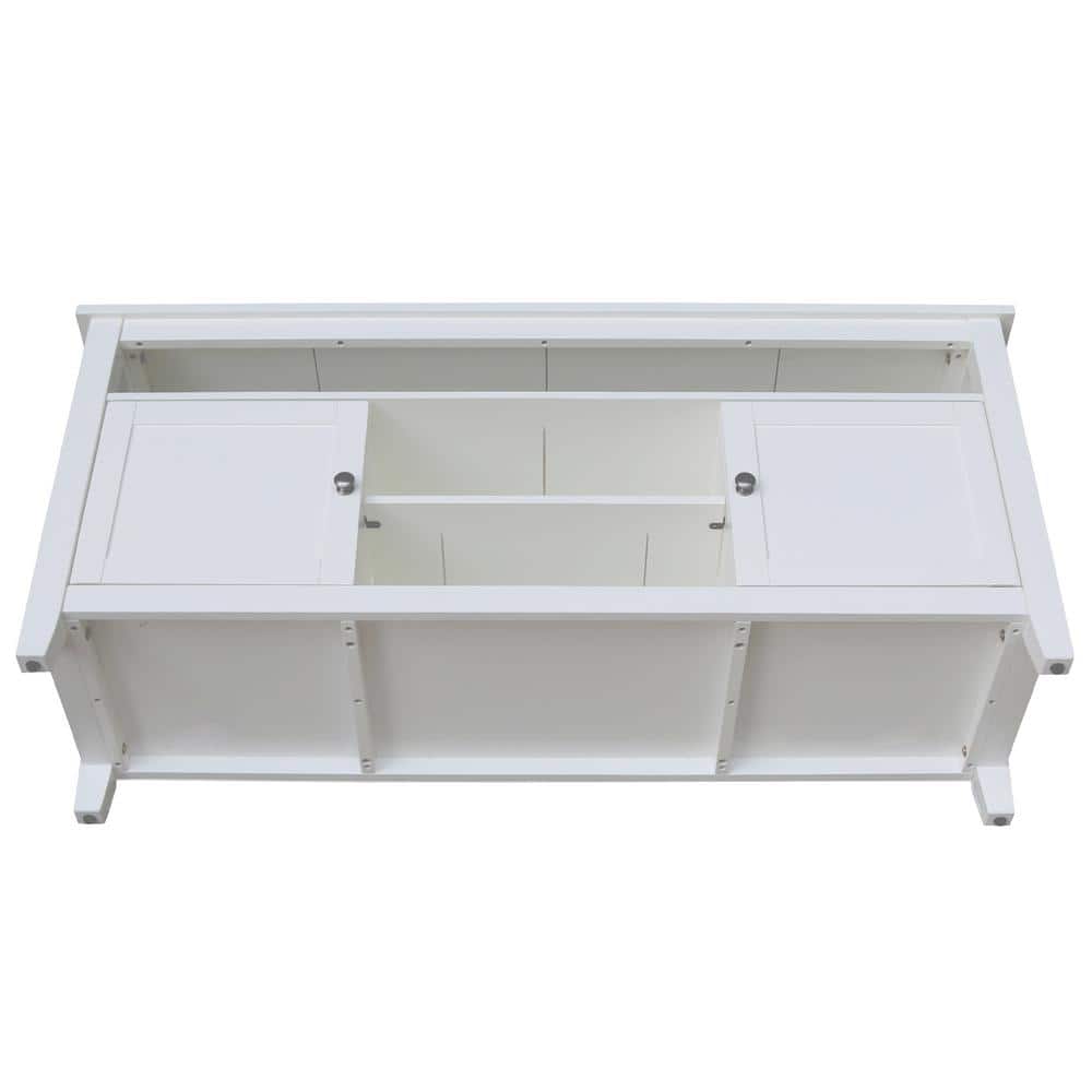 Classic Solid Wood White TV Stand with Open Shelves and Cabinet