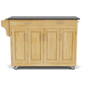 Create-a-Cart Natural Kitchen Cart with Black Granite Top