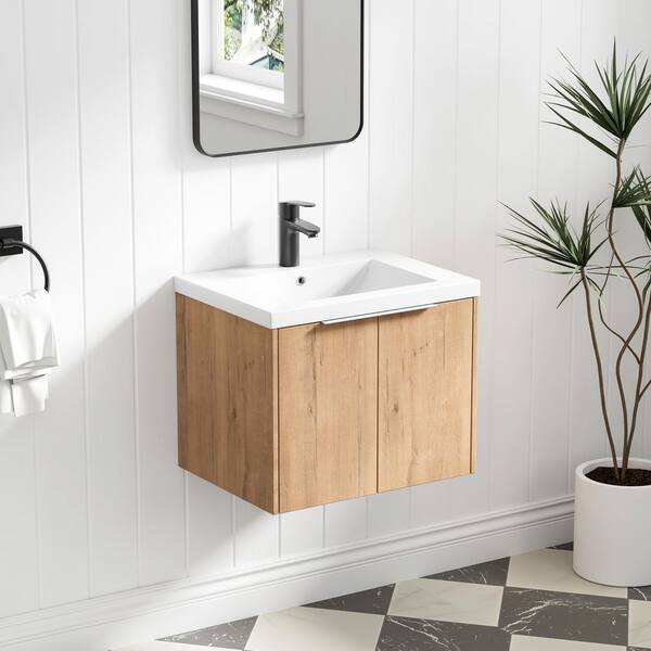 23-5/8 in. W x 18-1/8 in. D x 19-5/16 in. H Bath Vanity in Imitative Oak with White Resin Top