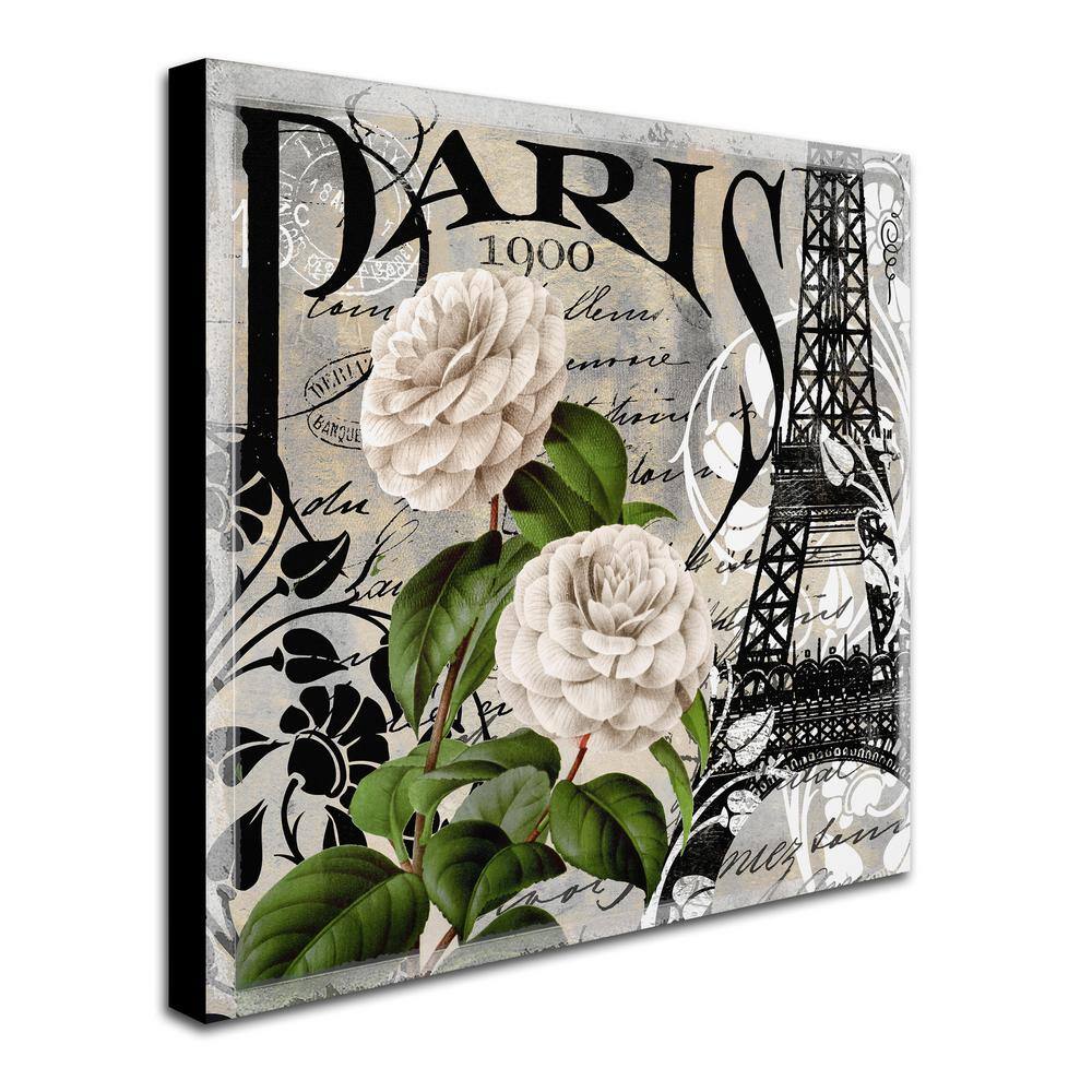 Paris Blanc II Canvas Art with Eiffel Tower and Flowers