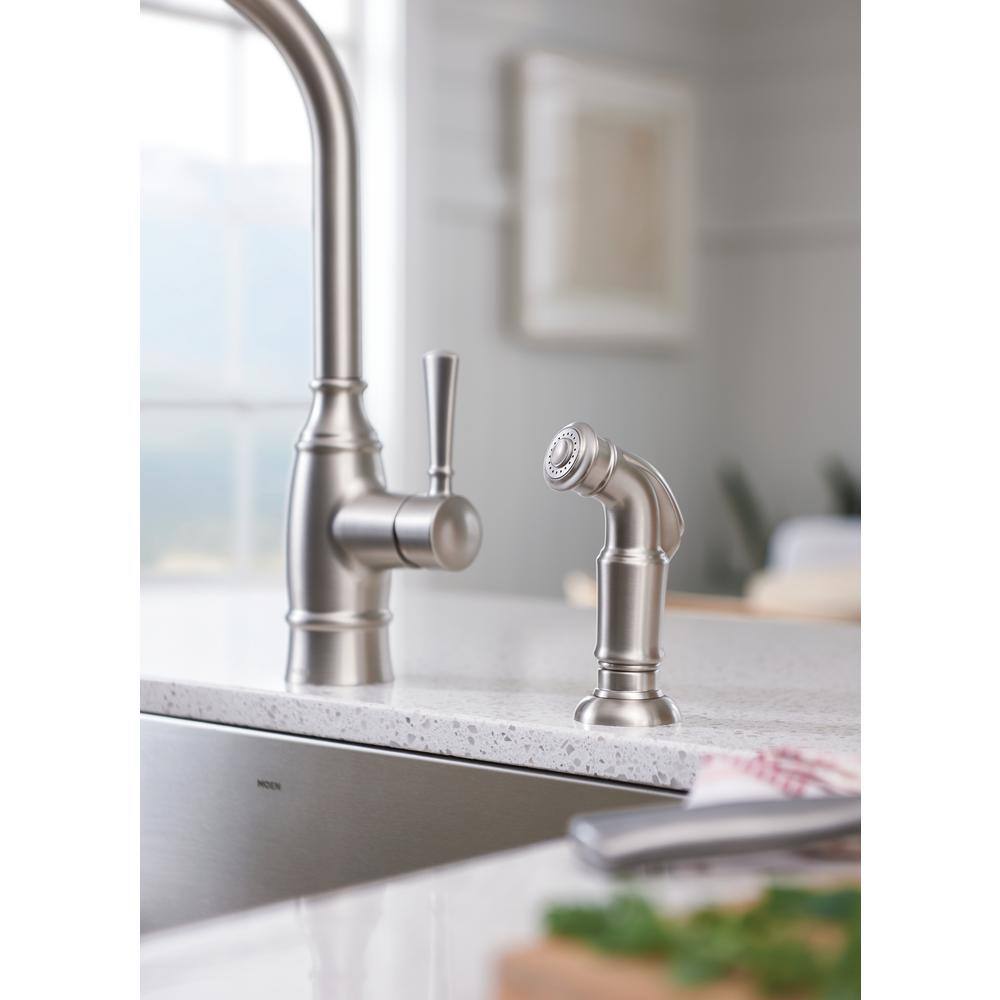 Spot Resist Stainless Steel Single-Handle Kitchen Faucet with Side Sprayer
