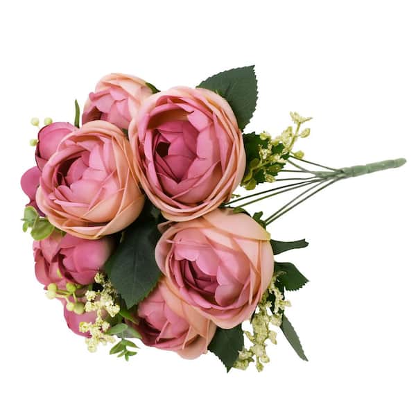 18 in. Rose Pink Artificial Ranunculus Flower Stem Bush Bouquet (Set of 2)