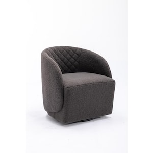 25.2 in. W x 25.2 in. D x 28 in. H Gray Linen Cabinet with Teddy Fabric Swivel Accent Armchair for Bedroom