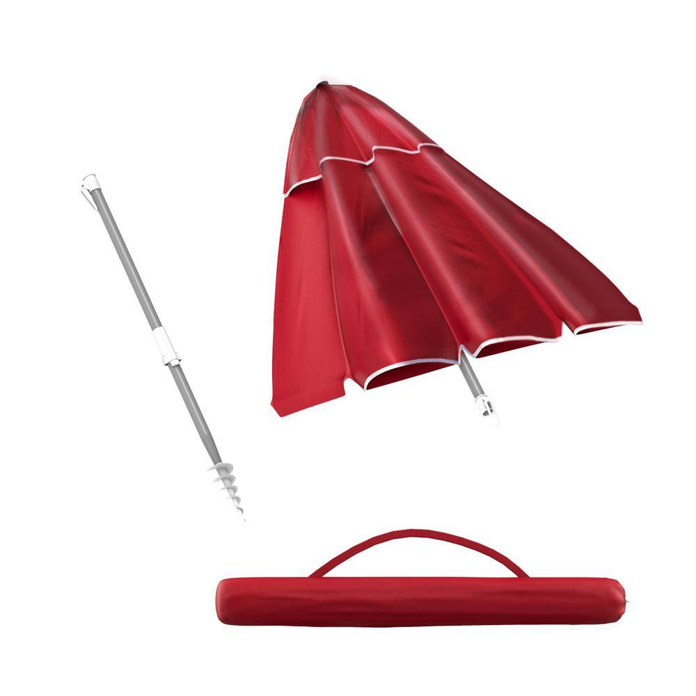 Red 7 ft Octagon Beach Umbrella with Aluminum Pole
