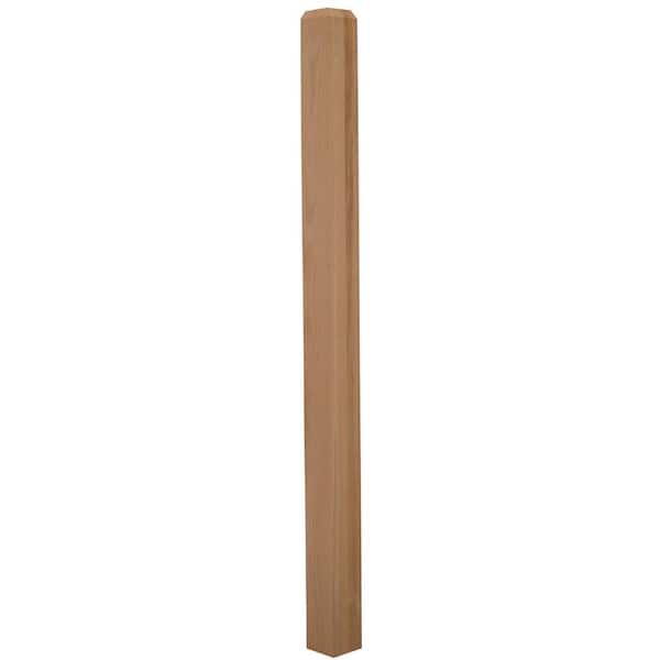 EVERMARK Stair Parts 48 in. x 3 in. Unfinished Red Oak Chamfered Top Solid Core Box Newel Post for Stair Remodel