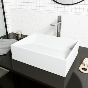 Matte Stone Starr Composite Rectangular Vessel Bathroom Sink in White with Gotham Faucet and Drain in Chrome