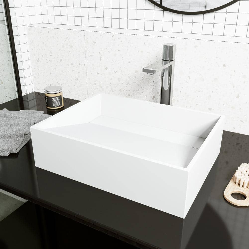 Matte White Stone Rectangular Vessel Bathroom Sink