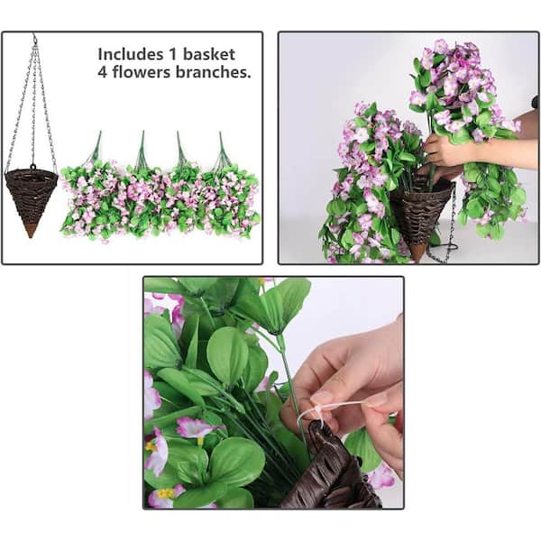 Artificial Hanging Flowers For Outdoor Spring Decoration, Faux Silk Violet Vines Uv Resistant Blue Trailing Plants Home Porch Patio Decoratio