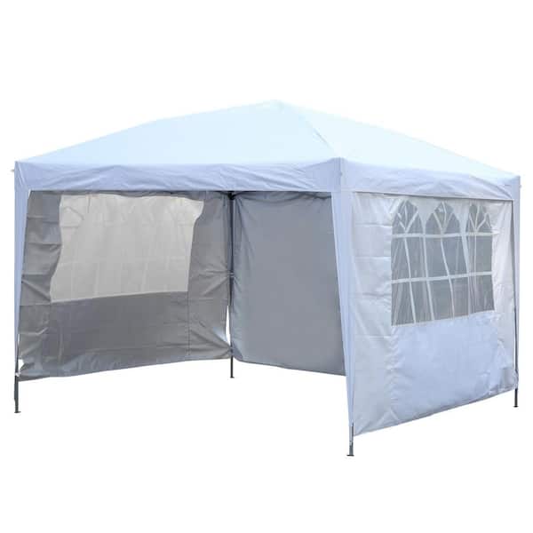 White 10x10 Ez Pop Up Canopy Outdoor Patio Gazebo Tent 4 Zipper Removable Walls