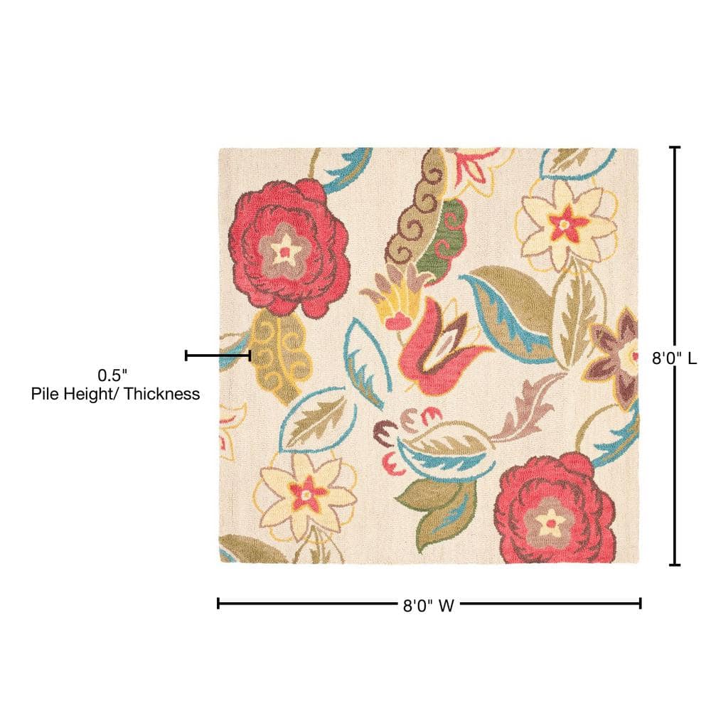 Blossom Beige and Multicolor 8' Square Wool Floral Rug