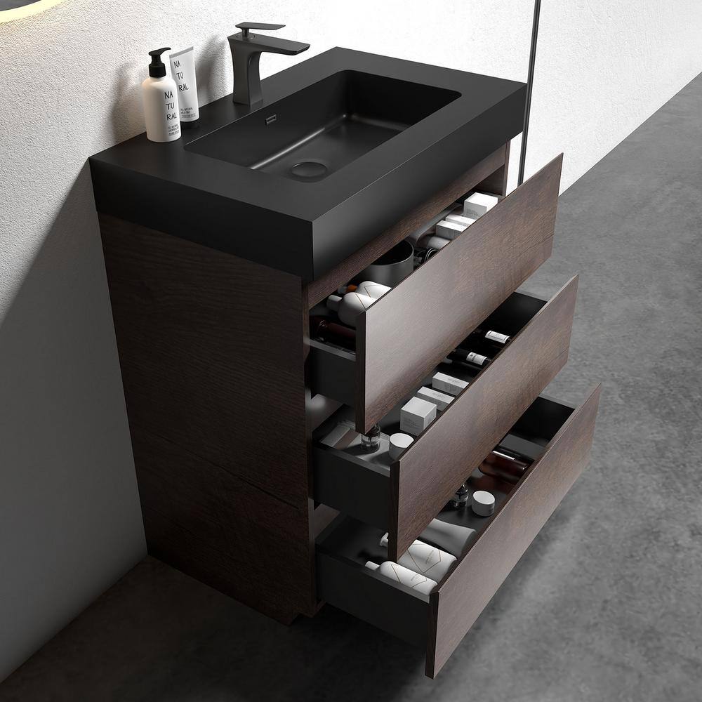 Alice 30" Rose Wood Freestanding Vanity with Black Top