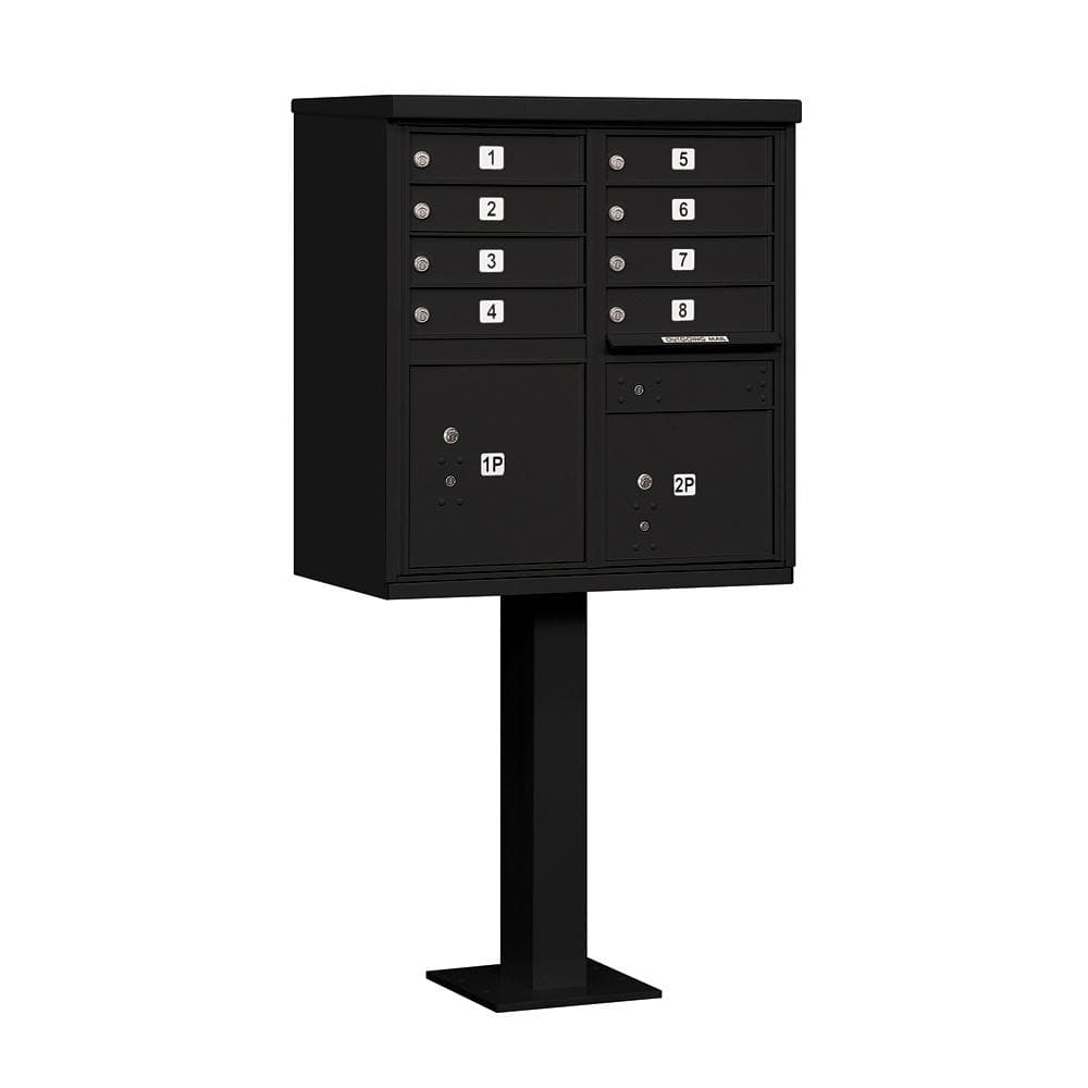 Black USPS Access Cluster Box Unit with 8 A Size Doors and Pedestal