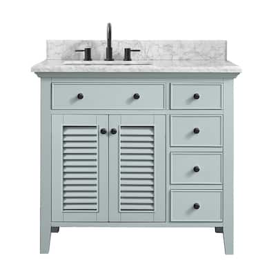 Fallworth 37 in. W x 22 in. D x 35 in. H Bathroom Vanity in Light Green with Carrara White Marble Top