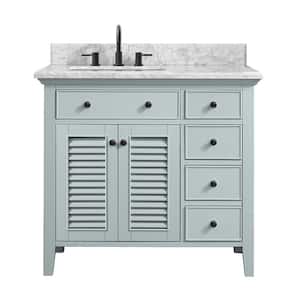 Fallworth 37 in. W x 22 in. D x 35 in. H Single Sink Freestanding Bath Vanity in Light Green with Carrara Marble Top
