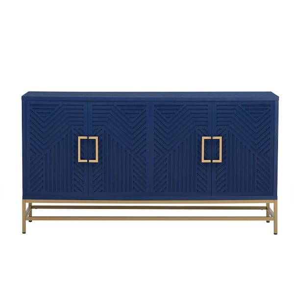 COWLOWN 59.8 in. W x 15.7 in. D x 32.7 in. H Navy Blue Linen Cabinet with Adjustable Shelves, Rectangular Metal Handles and Legs