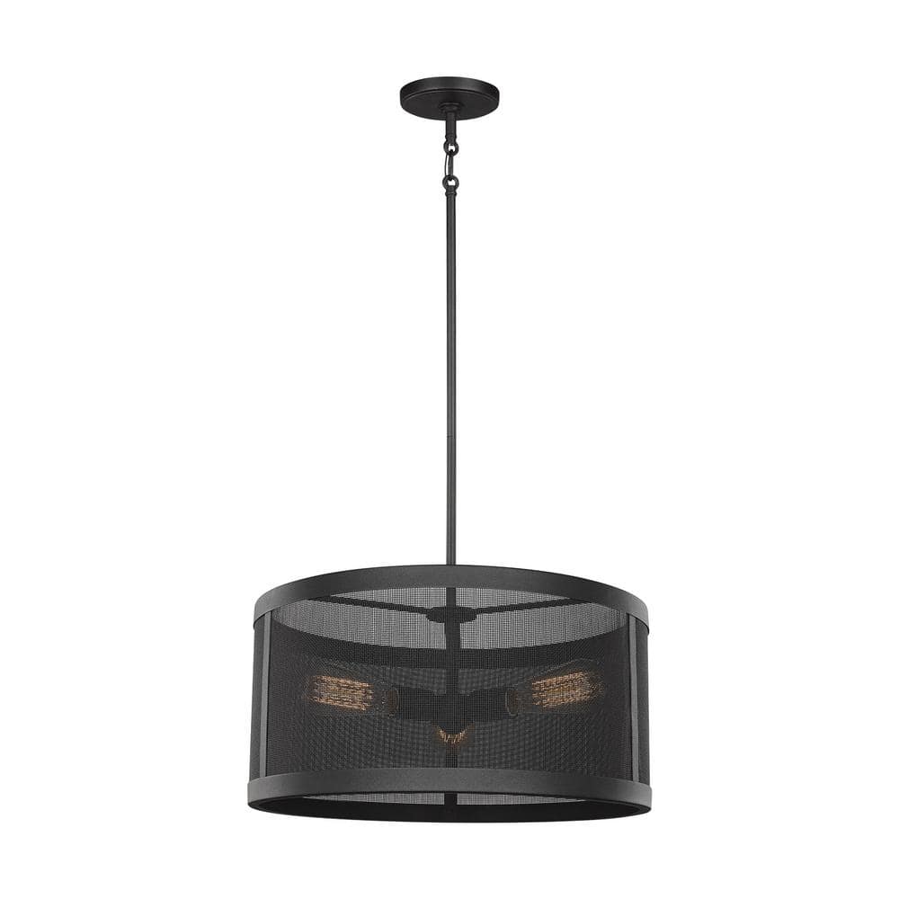 Gereon Modern Black Aluminum 3-Light Indoor/Outdoor Drum Pendant