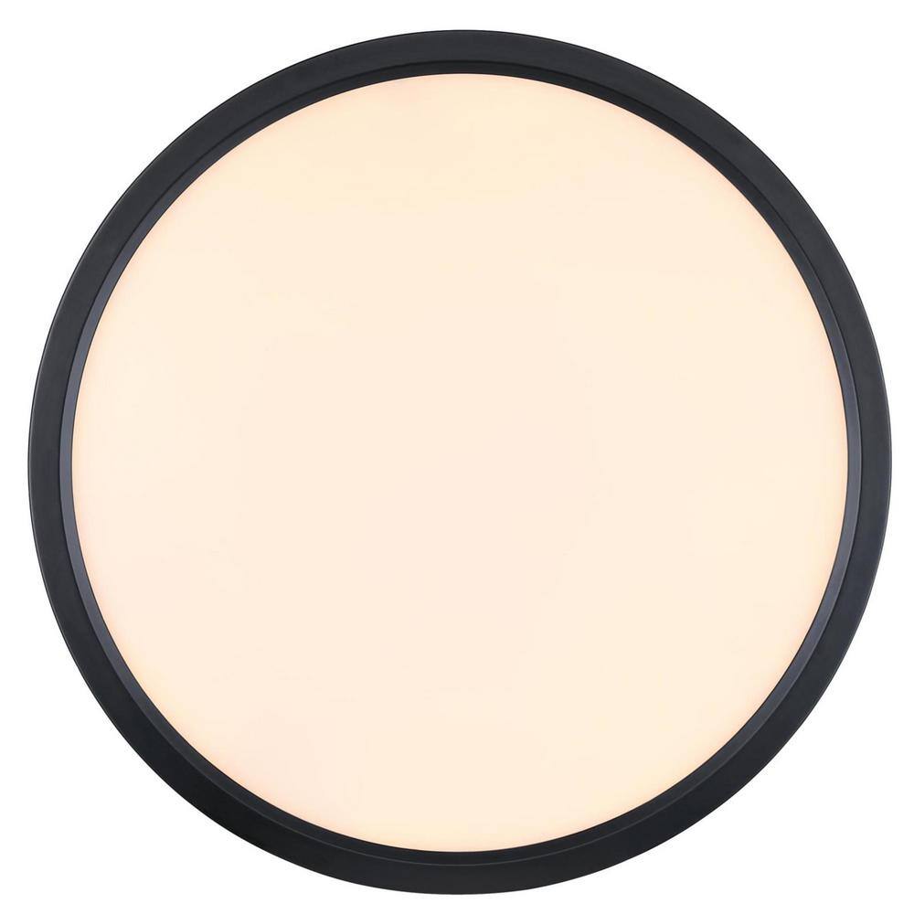 Black Round LED Flush Mount Ceiling Light with White Acrylic Shade