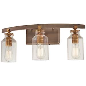 Morrow 22 in. 3-Light Harvard Court Bronze with Gold Highlights Vanity Light with Clear Glass Shades