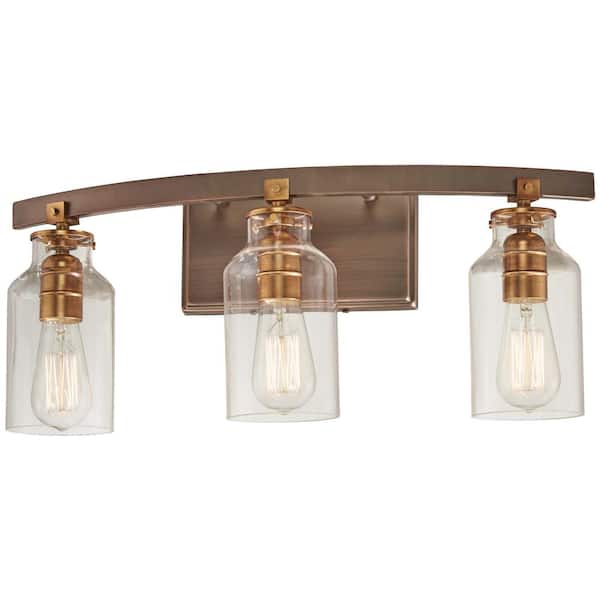 Minka Lavery Morrow 22 in. 3-Light Harvard Court Bronze with Gold Highlights Vanity Light with Clear Glass Shades