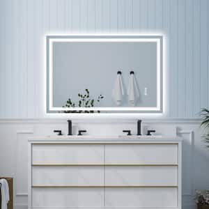 48 in. W x 32 in. H Rectangular Frameless Silver Dimmable Fog Free Wall Mount LED Lighted Bathroom Vanity Mirror