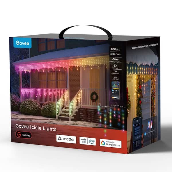 Outdoor Icicle Lights, 32.8 ft. with 400-LEDs, Smart RGBIC Christmas Lights for Holiday