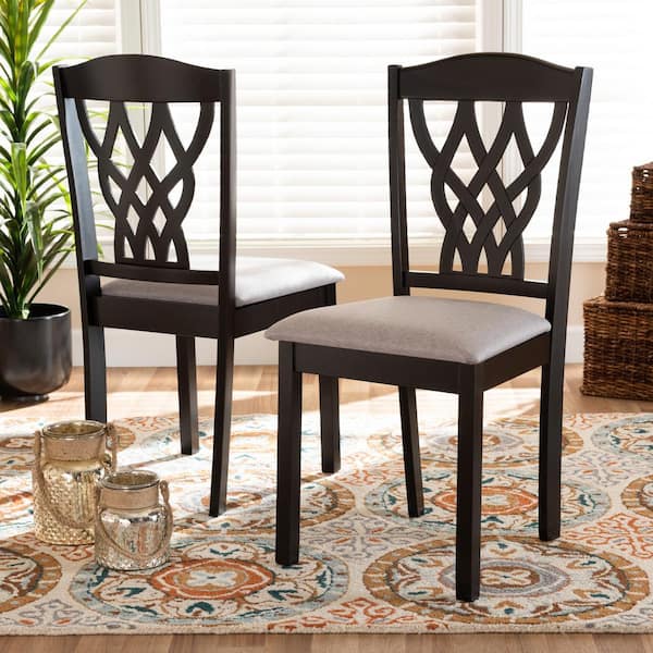 Baxton Studio Delilah Grey and Dark Brown Fabric Dining Chair Set