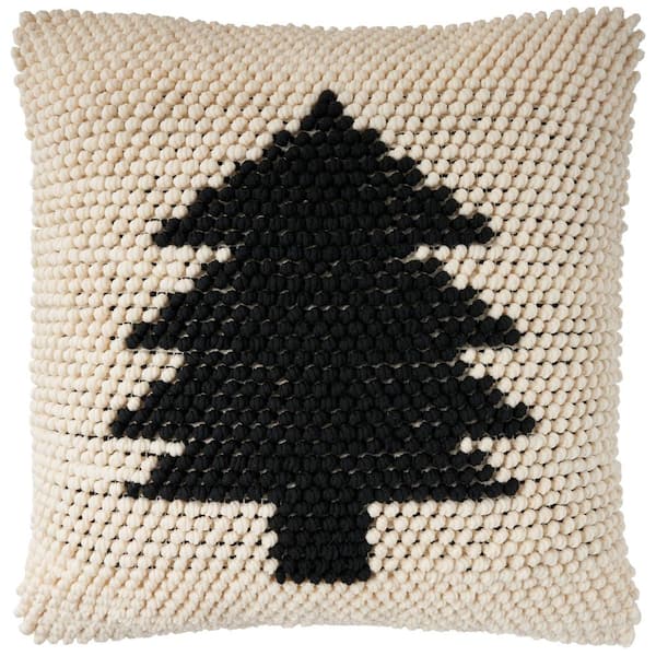 Holiday Pillows Ivory Black Farmhouse 20 in. x 20 in. Square Throw Pillow