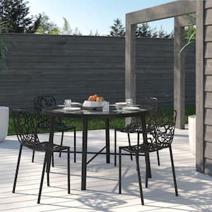 Black Devon Modern Outdoor Patio Stackable Aluminum Outdoor Dining Chair (Set of 4)