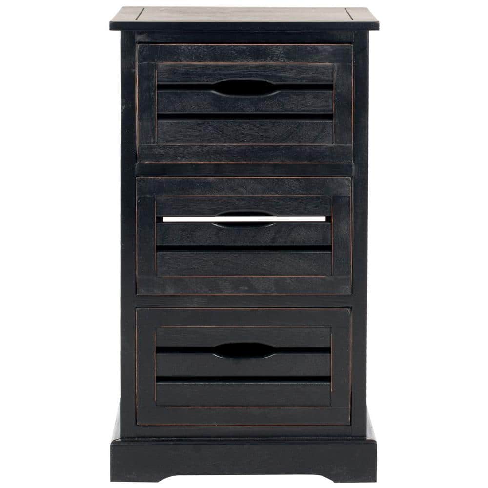 Transitional Samara 3-Drawer Distressed Black Pine Cabinet