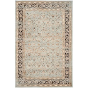 Vintage Light Blue/Black 7 ft. x 9 ft. Border Area Rug