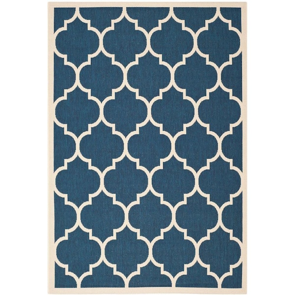 Courtyard Navy/Beige 5 ft. x 8 ft. Geometric Indoor/Outdoor Patio  Area Rug